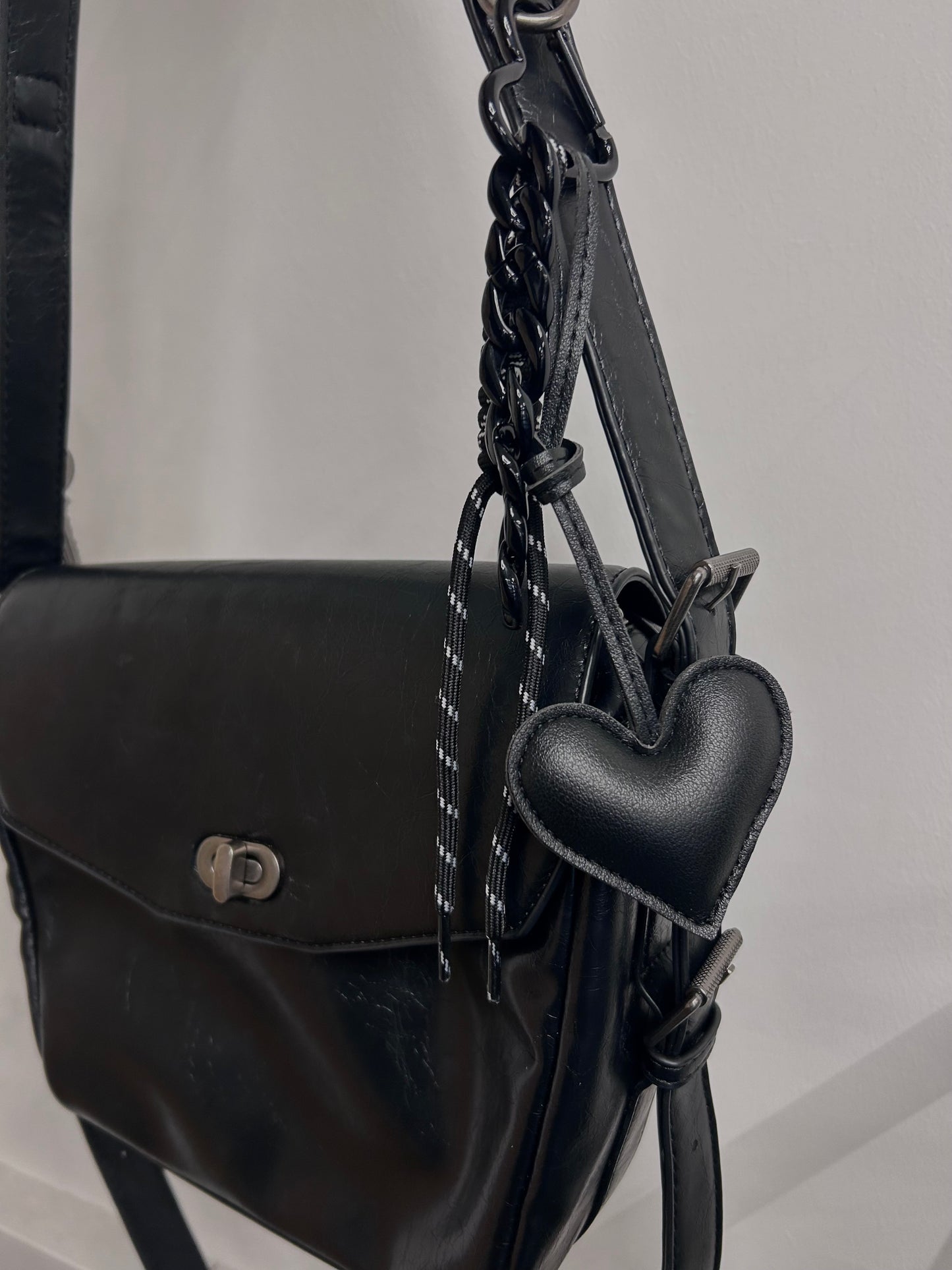 Black heart bag charm