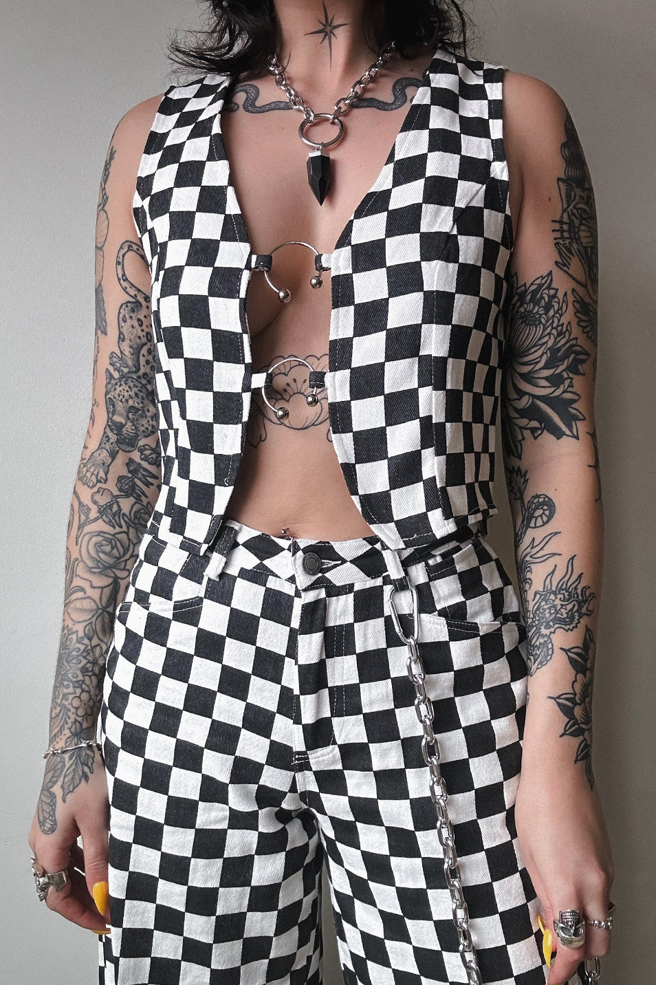 Classic Checkerboard Wide Leg Trouser