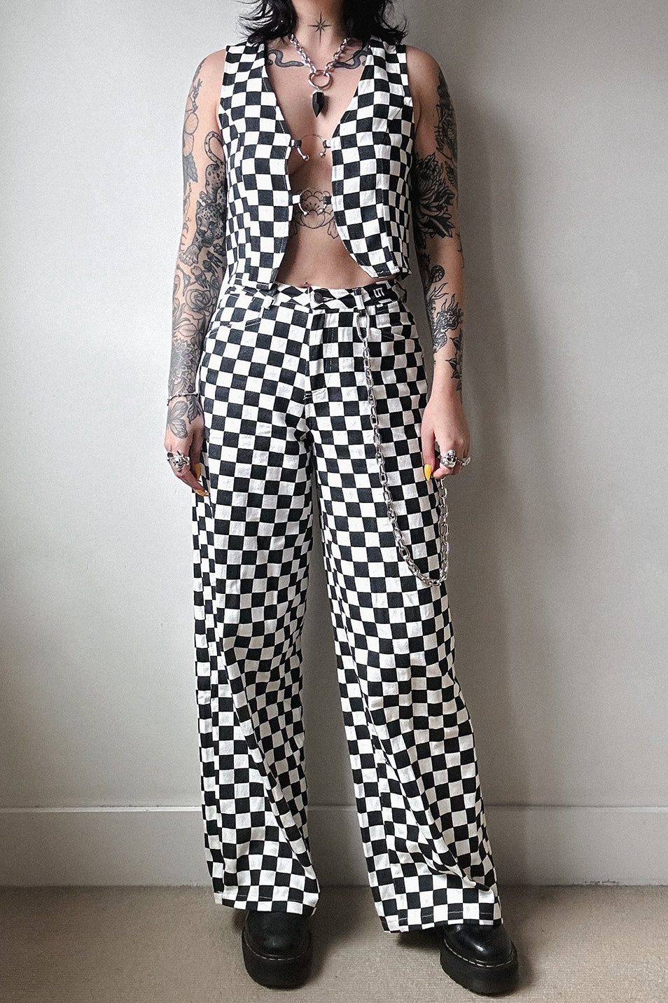 Classic Checkerboard Wide Leg Trouser