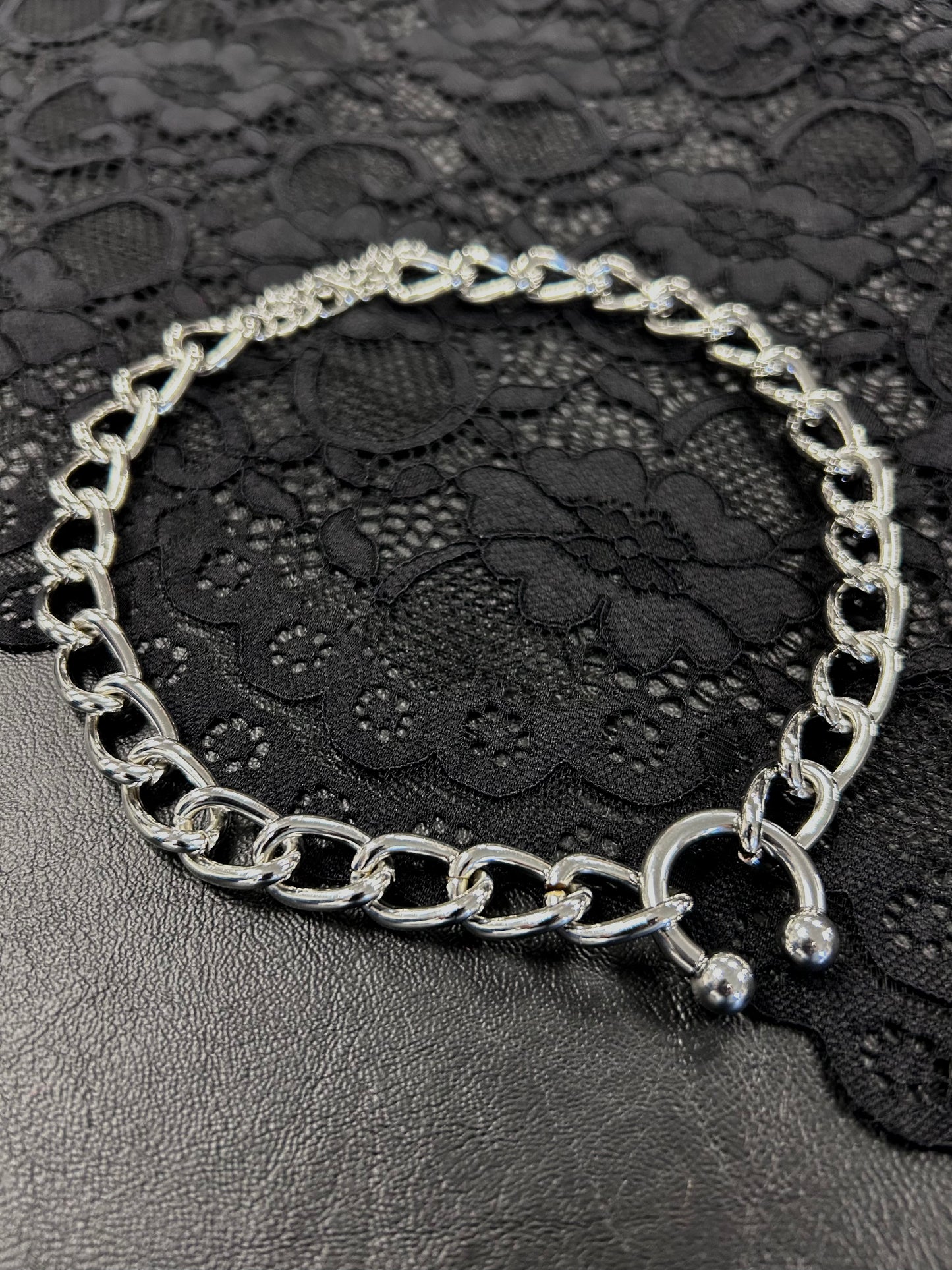 Silver Bull Ring Necklace