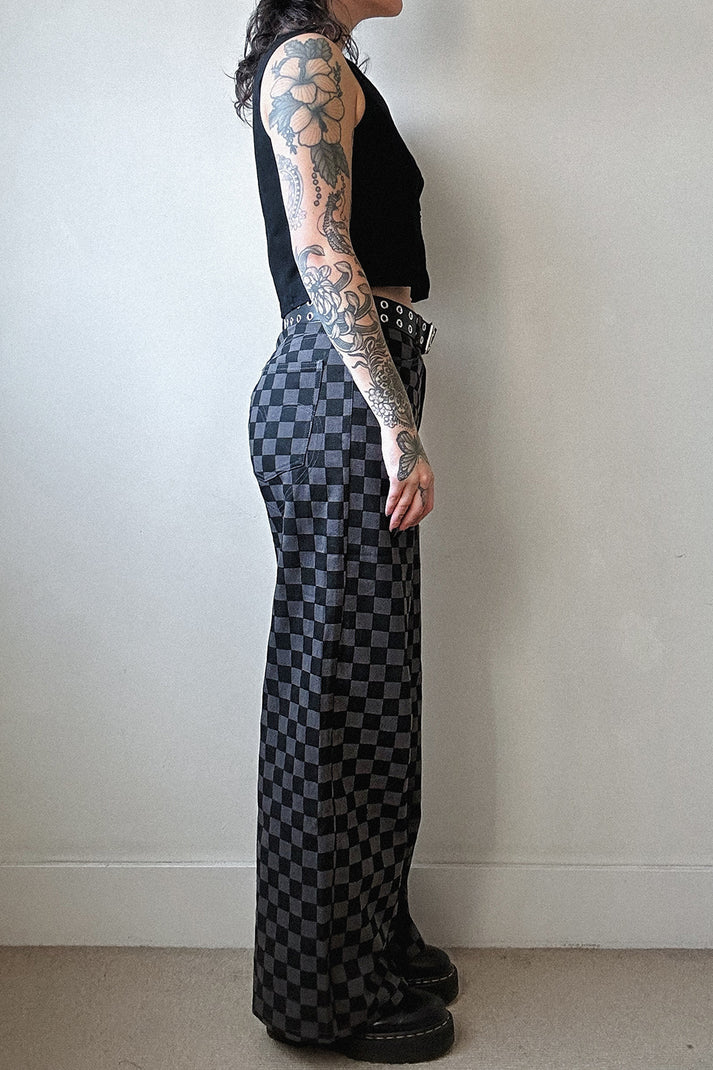 Checkerboard High-Waisted Wide Leg Pants