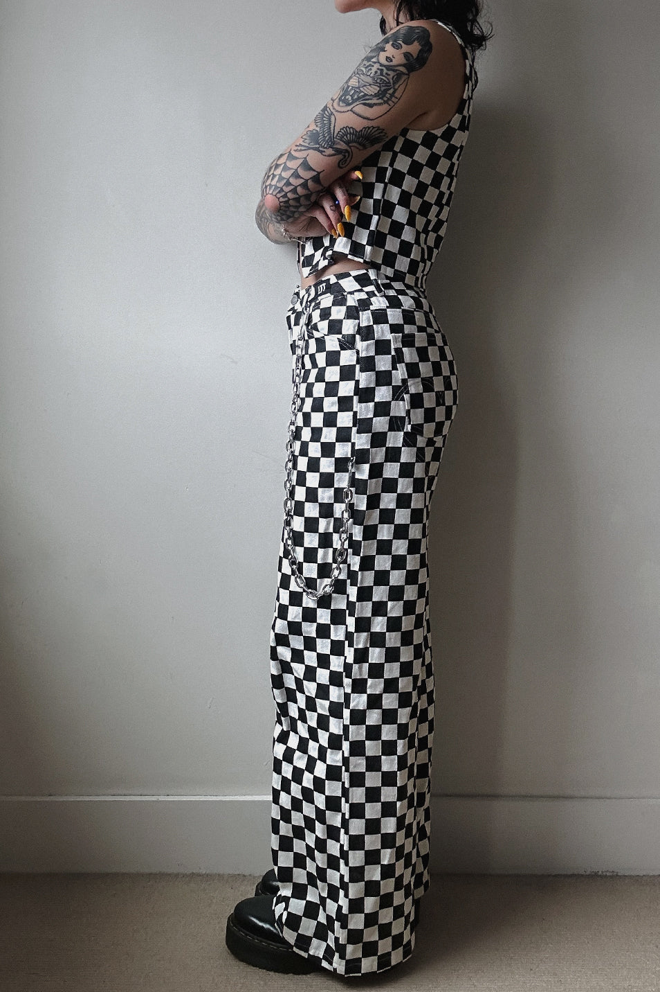 Classic Checkerboard Wide Leg Trouser