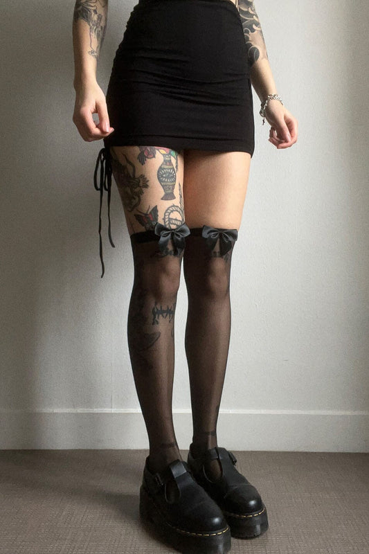 Black Bow Knee High Socks - Love Too True