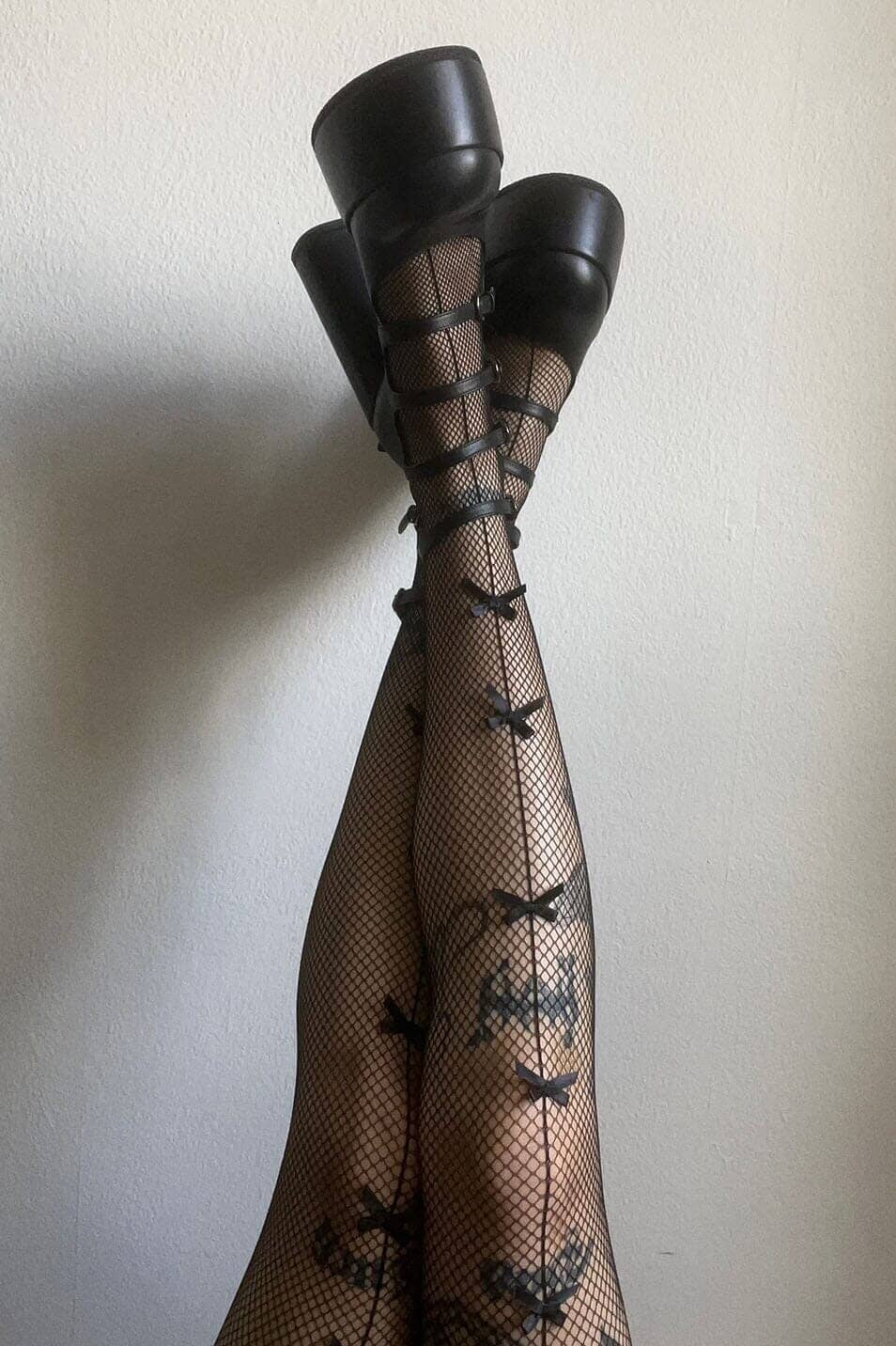 Black Fishnet Bow Tights - Love Too True