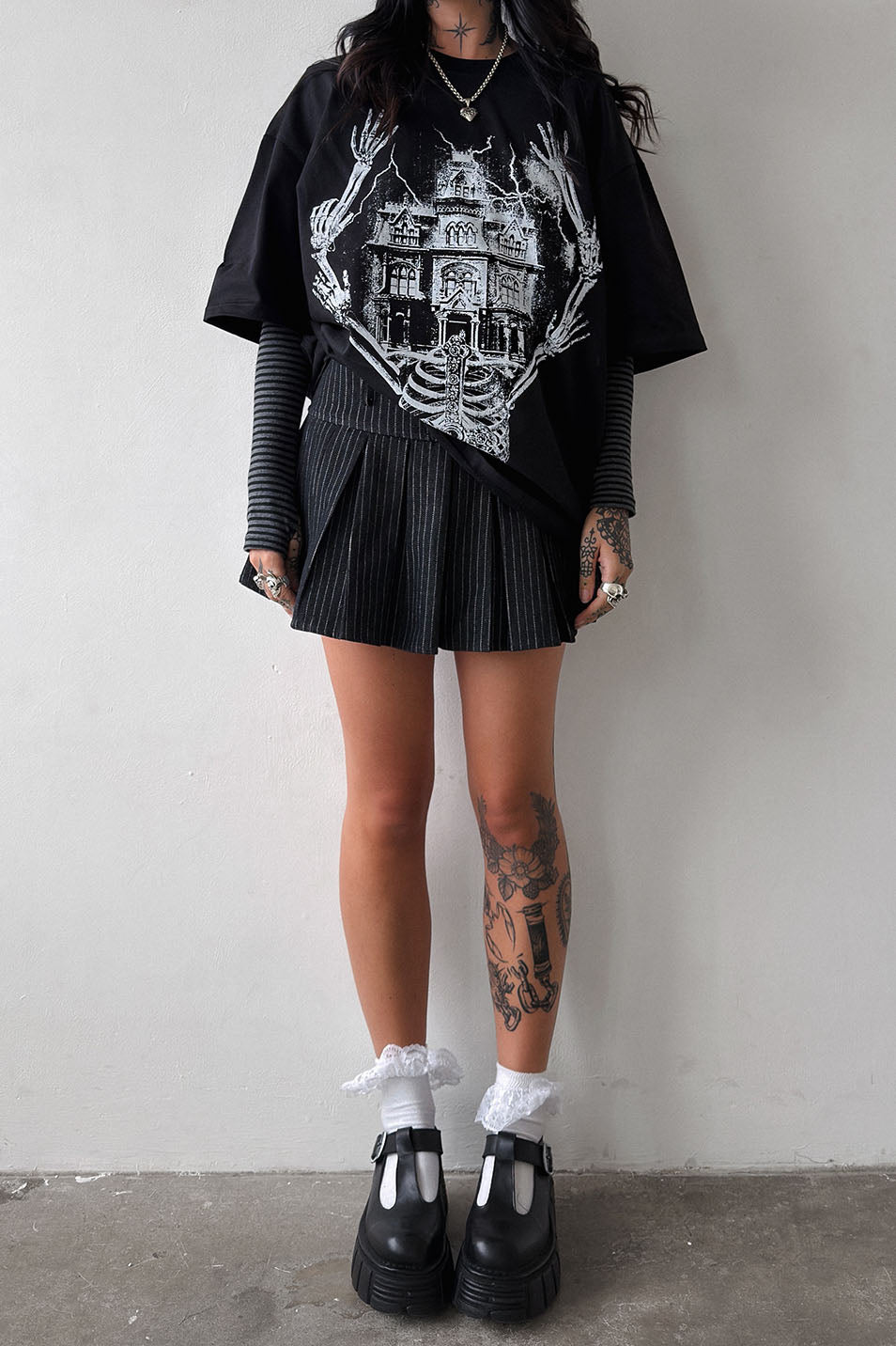 Pinstripe Pleated Skort