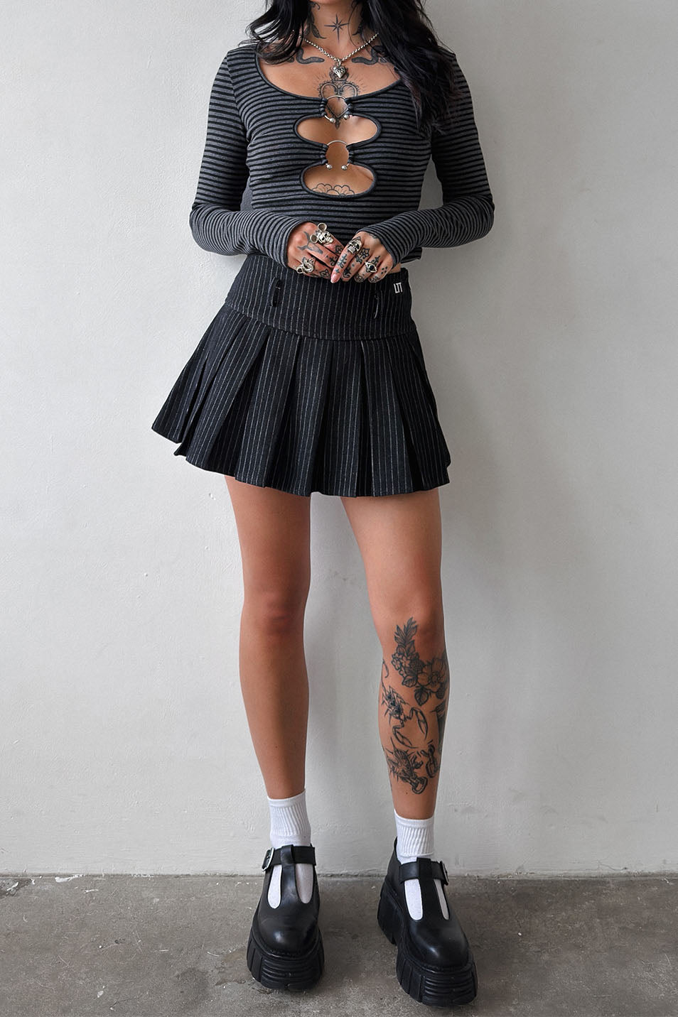 Pinstripe Pleated Skort