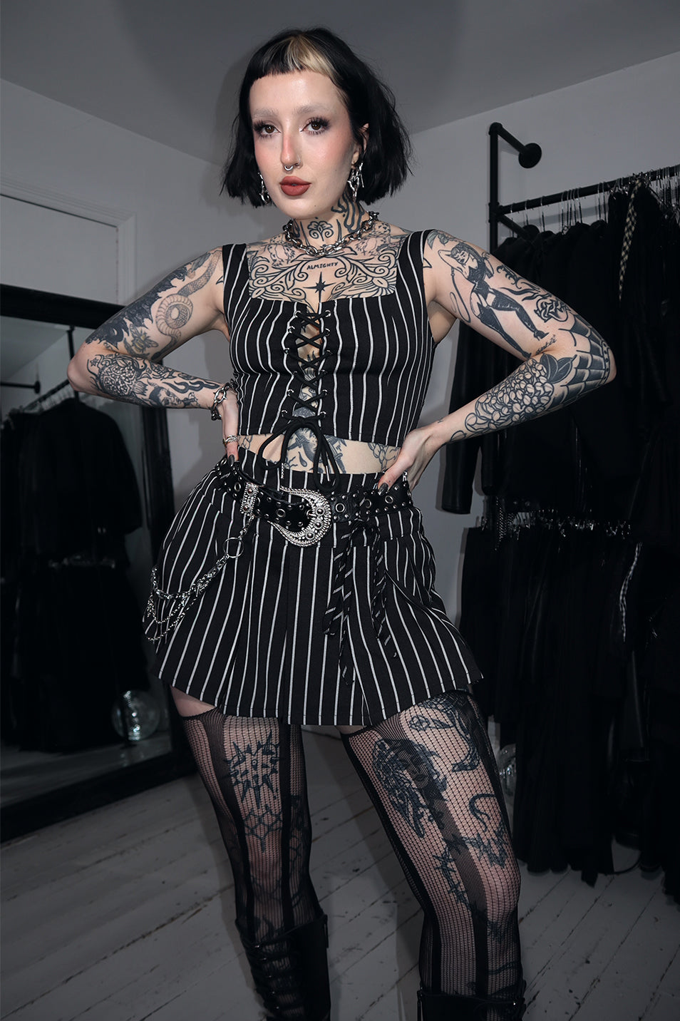 Pinstripe Pleated Skort