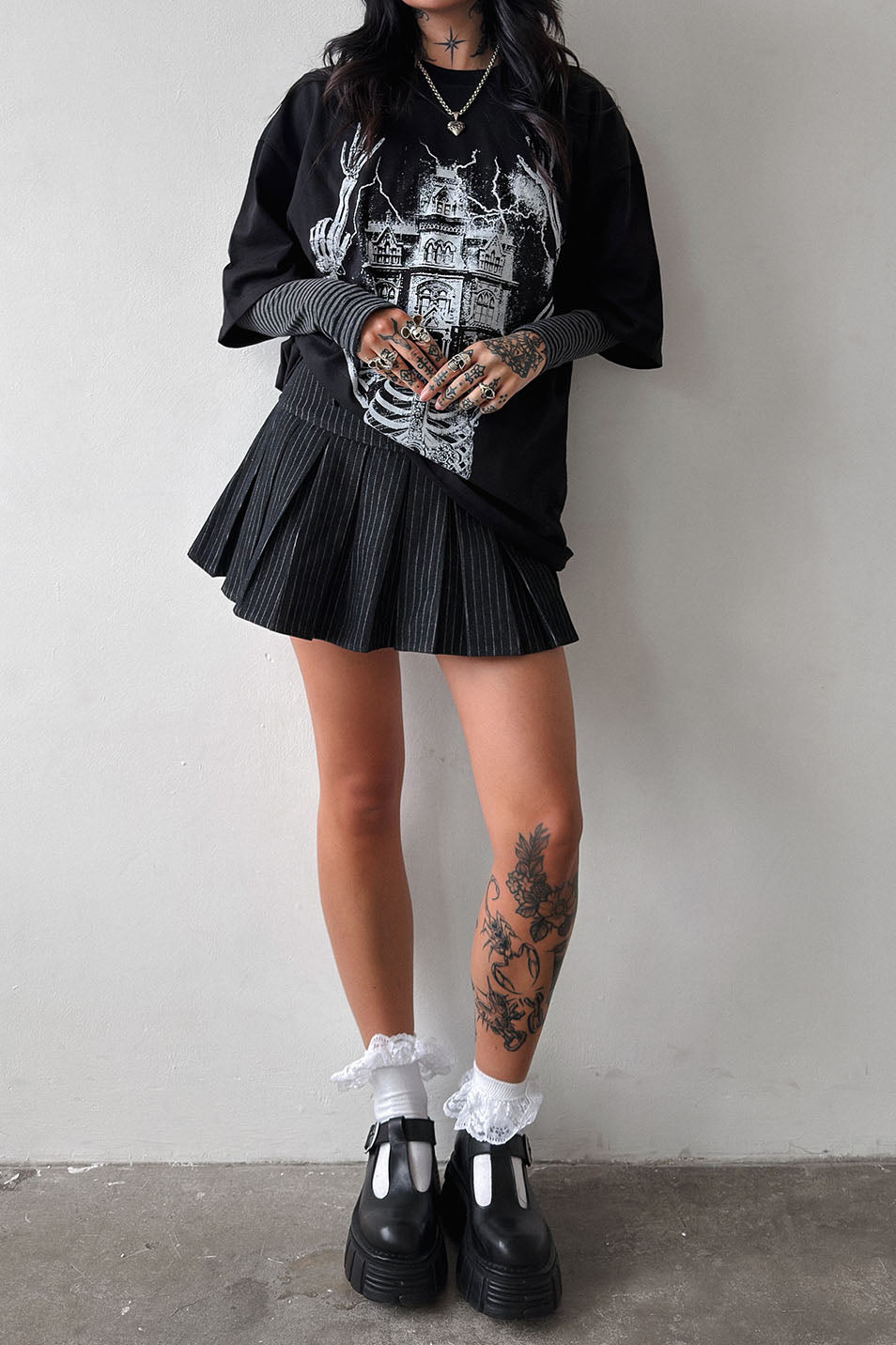 Pinstripe Pleated Skort