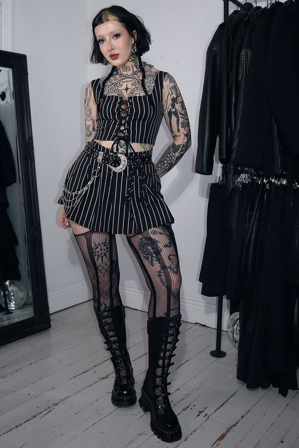 Pinstripe Pleated Skort