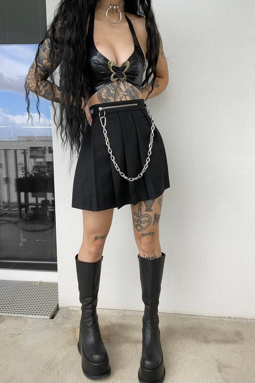 Just a Flirt Pleated Skirt in Black